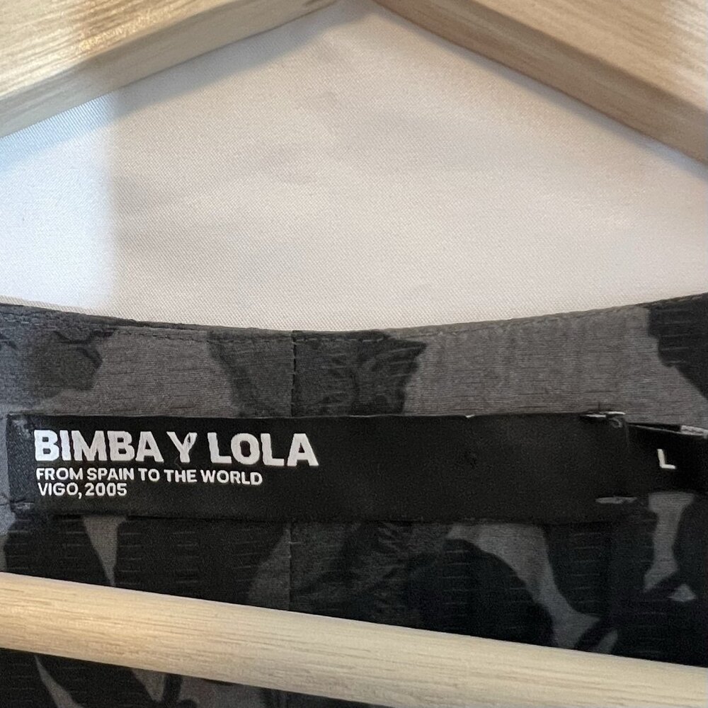 BIMBA Y LOLA WIDE LEG JUMPSUIT Large Size Gray Short Sleeves Elastic Waist Vneck - Picture 8 of 16